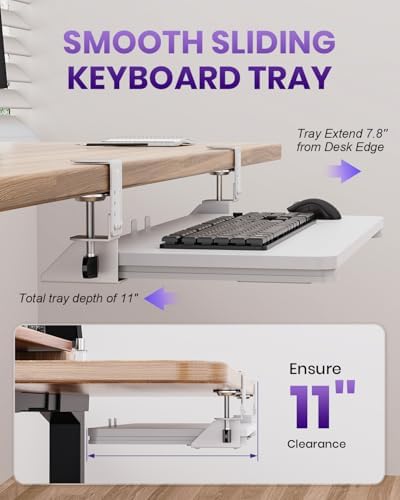 Ergonomic Keyboard Tray Under Desk, 25.6x11.8 Inch Board, White