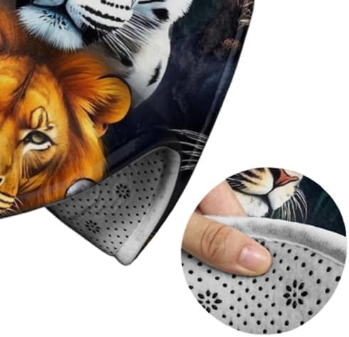 Men's Large Home Decor Mat, Soft Round Yoga Carpet, Non Slip Machine Washable Home Office Circle Rug Jungle Animals Lion Tiger Leopard Print