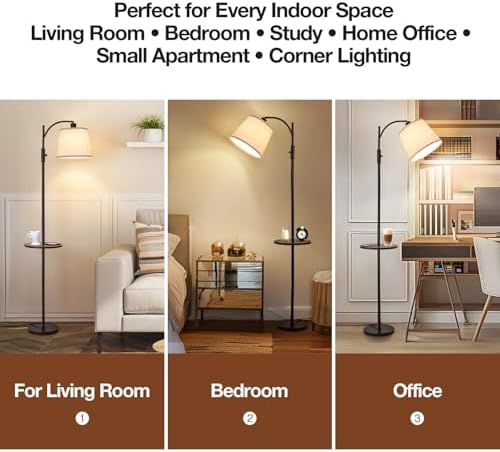 AIDENOEY Black Floor Lamp with Table, Dimmable Standing Lamp, Living Room
