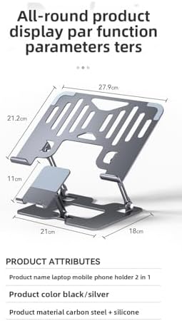 Adjustable Laptop Stand with Cooling Fans & Phone Holder, Foldable Aluminum Laptop Riser