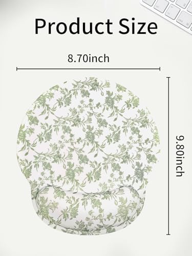 Seorsok Cute Sage Green Floral Mouse Pad with Gel Wrist Support Mouse Pad,Ergonomic Aesthetic,Comfort Mousepad for Office Work Computer,Pain Relief Mousepad with Non-Slip Silicone Base,Blooming Flower