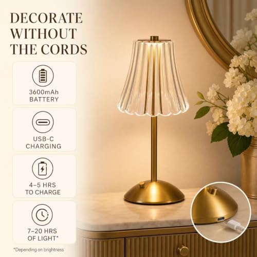 Small Cute Cordless Table Lamp Rechargeable for Kichen Countertop Gold