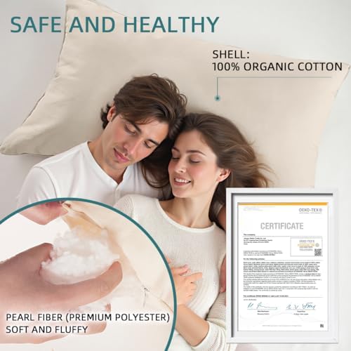Adjustable Organic Pillow 20x36 with Organic Cotton Pillowcase &Shell