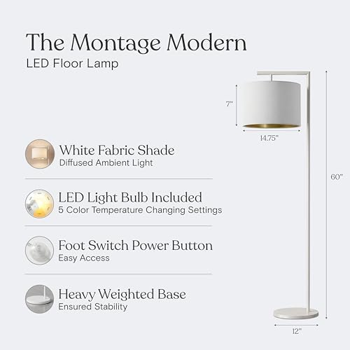 Brightech Montage Modern Floor Lamp - LED Standing Lamp with Adjustable Color Changing Bulbs for Living Rooms & Offices - Tall Corner Bedroom Reading Light for Contemporary Home Decor - Cream and Gold