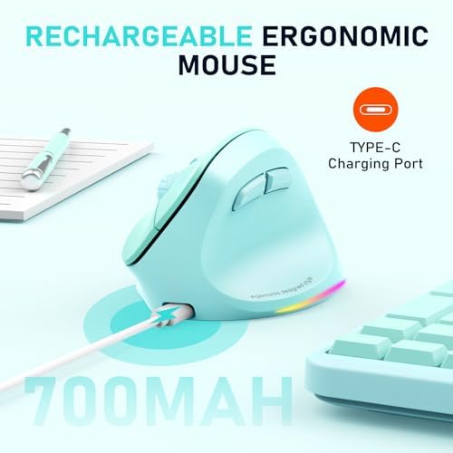 MEETION Ergonomic Wireless Vertical Mouse, Rechargeable, Green