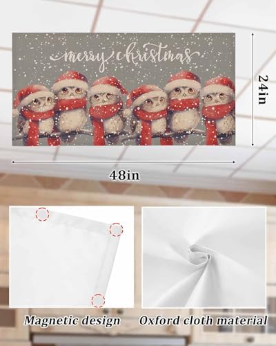 Christmas Red Magnetic Fluorescent Light Covers for Ceiling Lights 2 x 4 Feet,Snowflakes Vintage Owl Watercolor Grey Office Classroom Kitchen Drop Ceiling Light Covers Filters Shade Panel 3 Packs