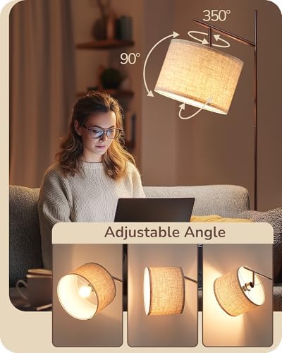 EDISHINE 64.7IN Brown Floor Lamp for Living Room with Remote, Standing Lamp