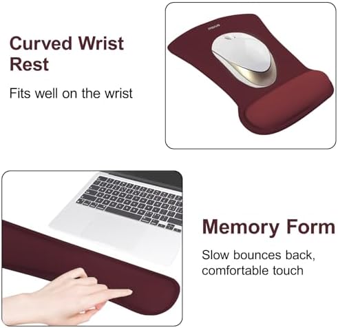 MOSISO Wrist Rest Support for Mouse Pad&Keyboard Set, Wine Red
