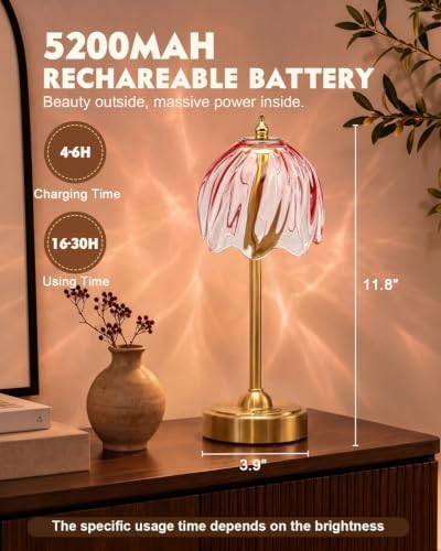 Nusogon Cordless Flower Table Lamp, 5200mAh Small Rechargeable Touch Lamp
