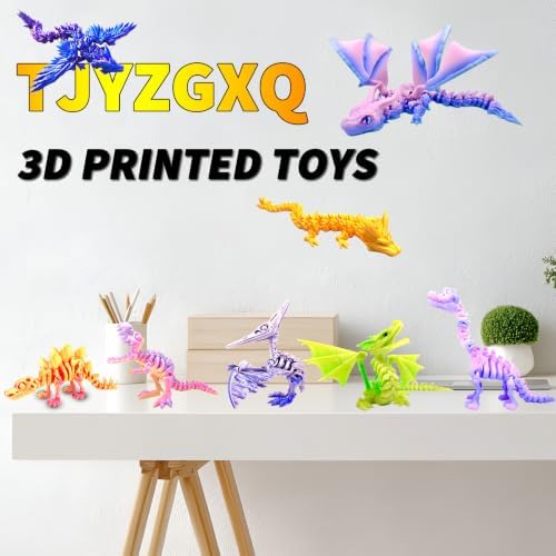 8pcs 3D Printed Rainbow Dinosaur Crystal Dragon T-Rex Fidget Toys,Flying Dragon，Pterosaur，Toys,Desk Executive Toy，Easter,Toys for Boys Kids Teen 5-7 4-6 8-12