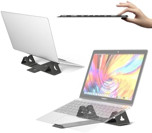 Magnetic Adjustable Travel Laptop Stand for Digital Nomads and Business Travelers. Compact, Foldable, and Ideal for Desk Use. Elevate Your Work Experience with Our Laptop Riser on the Go (Dark Gray)