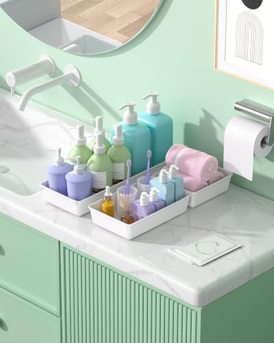 10 Pack Large Size Plastic Drawer Organizers Set, 3 Sizes Desk Drawer Organizer Trays, Storage Bins for Vanity, Makeup, Bathroom, Kitchen Utensils and Office (White)