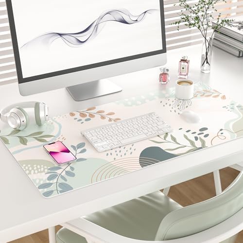 Faux Leather Large Mouse Pad, Office Desk Mat, 31.5"x15.7", Green Pink