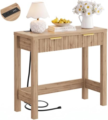 Cyclysio 32" Small Console Table with Charging Station & 2 Fluted Drawers