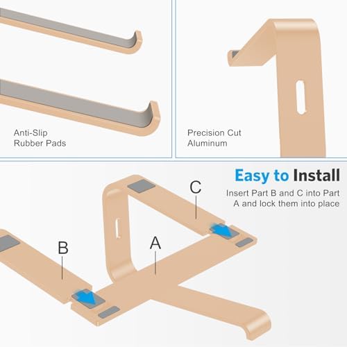 OMOTON Laptop Stand, Detachable Laptop Mount, Aluminum Laptop Holder Stand for Desk, Compatible with MacBook Air/Pro, Dell, HP, Lenovo and All Laptops (11-16 inch), Gold
