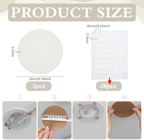 PH PandaHall 5pcs Lamp Shade Diffuser Fabric Ivory Lampshade Replacement with 50pcs Plastic Stickers Dazzling Proof Lampshades Round Lamp Cover for Downlight Spotlights Pendants Light 6.3 Inch