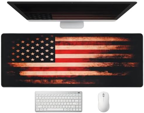 Extended American Flag Desk Mat, XL Large Gaming Mouse Pad, Vintage Retro Style Stitched Edges Waterproof with Non-Slip Rubber Base for Computer Keyboard Laptop Work Home Office 31.5"x11.8"