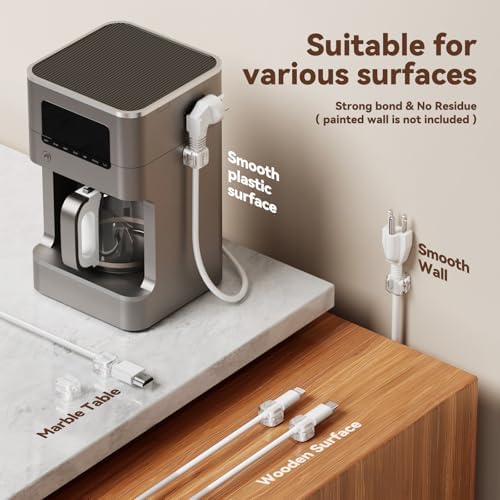 12Pack Cable Clips Cord Organizer for Desk, 360° Rotatable, Clear