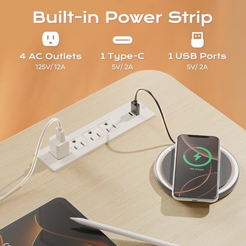 Huuger 47 X 24 Inch Electric Standing Desk with Power Outlets and USB-C Port, Height Adjustable Desk, Sit Stand Desk for Home Office, Computer & Gaming Desk with 3 Presets, Stable Steel Frame, Marple