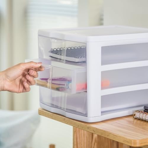 3 Drawer Organizer With Clear Storage Drawers, Desktop And Countertop Storage Unit For Office Supplies, Documents, Crafts, Beauty Essentials And Home Organization, 13 1/2" X 11" X 9 5/8"
