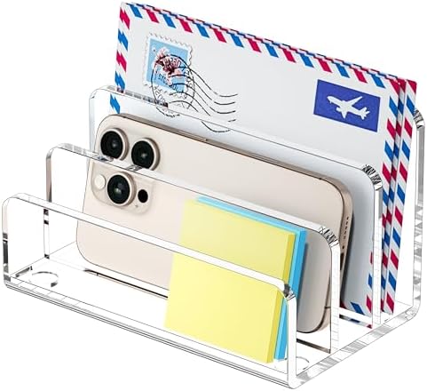 FUCDTEFC Mail Organizer Countertop, 3 Section Clear Acrylic Small File Holders Letter Organizer for Desk, Modern Filing Accessories for Document, Office, Home, School