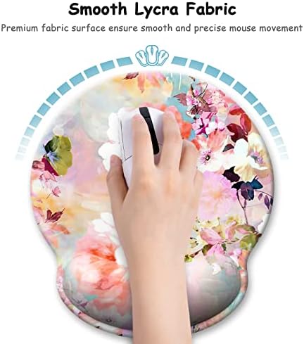 Ergonomic Mouse Pad with Wrist Support, Floral Memory Foam Wrist Rest Mouse Pads, Cute Computer Laptop Office Accessories Decor, Pain Relief Mousepad for Gaming Work Women Girls, Pink Flowers