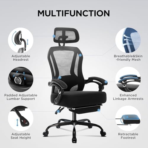 Ergonomic Office Chair with Footrest,Ultra Thick Desk Chair,Black