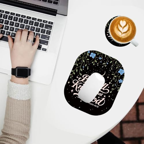 Small Mouse Pad，Mini Mouse Pad 6 x 7 Inch，for Laptop Keyboard Tray Wireless Mouse Home Office Travel，with Non-Slip Rubber Base, Waterproof Mouse Mat，Psalm 46:10 Floral