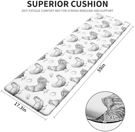 Farmhouse Chicken Kitchen Decor Mat, Extra Long Anti Fatigue Mat