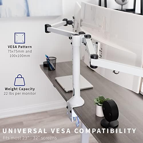 VIVO Triple Monitor 23 to 32 inch LED LCD Clamp-on Desk Mount, Heavy Duty Articulating VESA Computer Stand, Holds 3 Screens, Fully Adjustable for Home Office Workstation, White, STAND-V103W