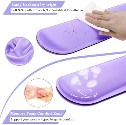 BamLue Keyboard Wrist Rest, BamLue Memory Foam Pad Set for Easy Typing & Pain Relief for Laptop, Office & Home, Ergonomic Sets for Keyboard, Gel Mouse Wrist Rest, Smooth Fiber Cushion Wrist Support