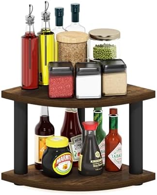 Furinno Turn-N-Tube Kitchen Countertop Organizer, 2-Tier Corner Countertop Organizer Shelf, Corner Shelf, for Kitchen, Pantry, Organizers and Storage, Amber Pine