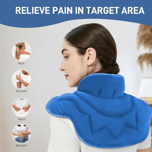 Microwavable Heat Pad for Neck and Shoulders, Warm Compress Wrap, Blue