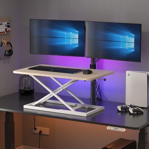 Decoholic 24 inch Height Adjustable Standing Desk Converter（Light Wood