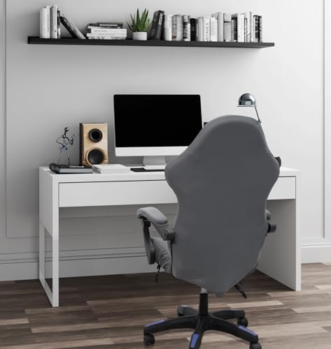 Gaming Chair Cover Set with Armrest Covers, Stretch Ruffled Slipcover for Racing Office Computer Reclining Chairs (Gray)