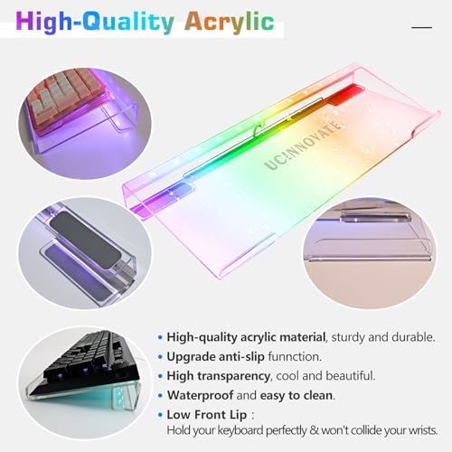 UCINNOVATE Dreamcolor Acrylic Computer Keyboard Stand with Wrist Rest, LED Backlit Keyboard Stand Tray, USB Interface Titled Keyboard Riser for Easy Ergonomic Typing and Working Office Desk, Home