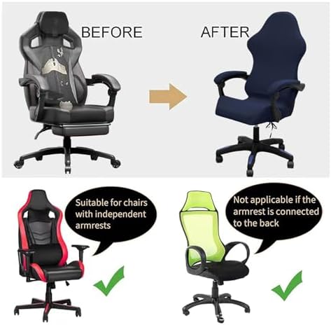 Gaming Chair Cover Set with Armrest Covers, Stretch Ruffled Slipcover for Racing Office Computer Reclining Chairs (Navy)