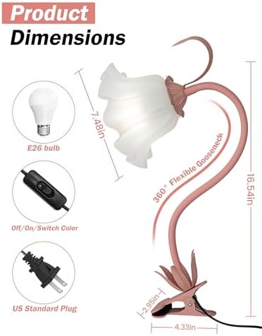 Desk Lamp Flower Clip on Light,3 Color Modes Book Light Flexible Gooseneck LED Reading Light with Clamp Eye-Care Clip on Lamp for Bed Headboard Study Office Dorm (Pink Lamp)