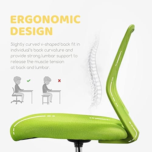 Yaheetech Small Desk Chair, Armless Adjustable Swivel Seat, Green
