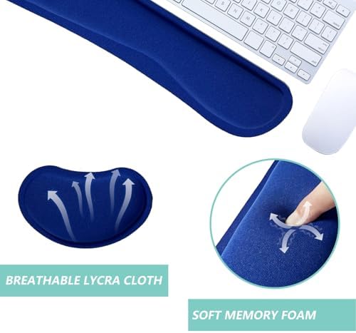 Keyboard Wrist Rest Mouse Wrist Support Set, Memory Foam Wrist Rest Pad for Computer Laptop Keyboard Mouse, Ergonomic Wrist Cushion Support for Typing Pain Relief, Gaming Home Office, Blue
