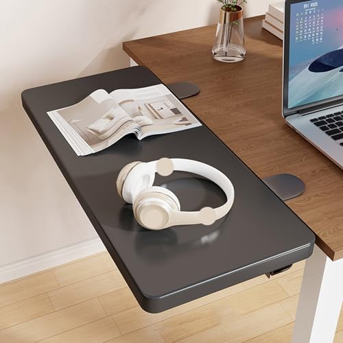 Black,40 * 20,Desk Extender Tray, 27.5" x 7.8" Clamp On Desk Shelf, Desk Extension with Rounded-Edge, Table Desk Arm Rest, Clamp On Keyboard Tray for Office and Home, Workstation Organizer