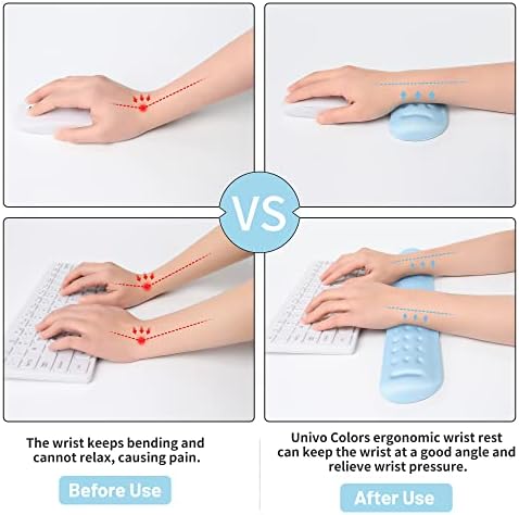 UnivoColors Light Blue Keyboard Wrist Support and Mouse Wrist Rest Set, Made of Memory Foam Soft Gel, Ergonomic Pad for Computer, Laptop, Mouse, Office, Gaming