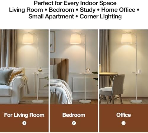 AIDENOEY White Floor Lamp with Table, Dimmable Standing Lamp, Living Room