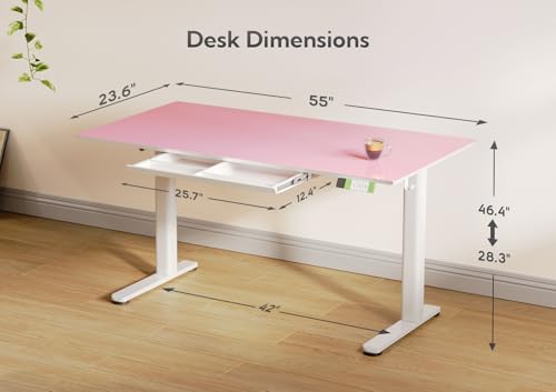INNOVAR Glass Standing Desk with Drawers 55×24 Inch Morandi Powder