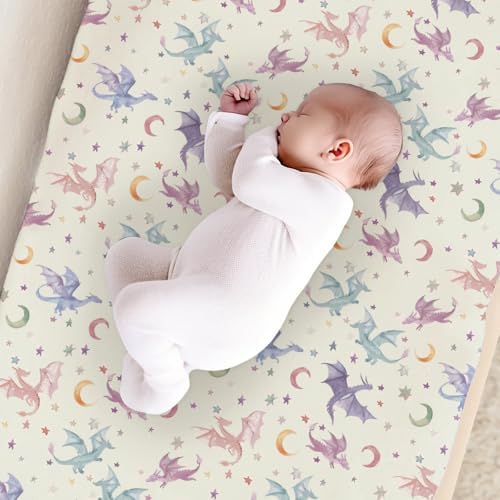 Watercolor Colorful Dragon Moon Stars Baby Changing Pad Cover,Unisex Dragon Nursery Diaper Changing Table Pad Mat Sheet for Boys Girls-16x32