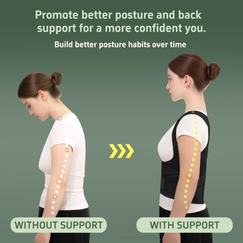 Posture Corrector for Women and Men Upper Back Brace Straightener Support Rounded Shoulder Adjustable Straps Breathable Mesh Office Work Computer Use Desk Job Studying Daily Wear (Black XL)