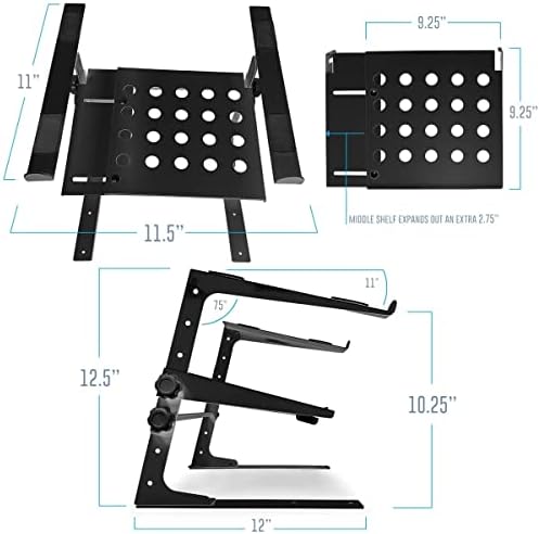 AxcessAbles Two-Tier Adjustable DJ Stand with Clamps | for DJ Controllers, Music Mixers, Laptops up to 20lbs.| DJ Controller Stand Compatible with DDJ-REV1, DDJ-FLX4 (LTS-03 Black)