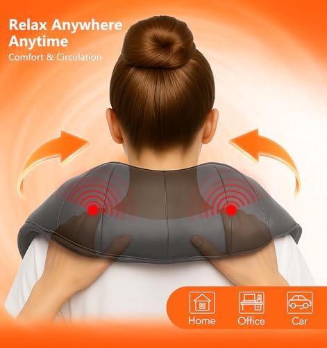 MagicMakers Shiatsu Neck Massager with Heat for Pain Relief, Leather Black