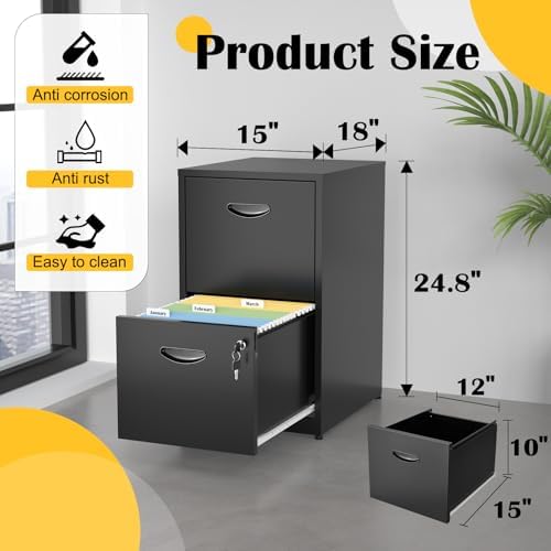 SteeLoong 2 Drawer File Cabinets,Metal Office File Cabinet with Lock,Black