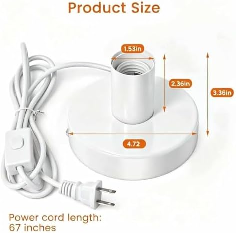 Table Lamp Base, E26/E27 Plug in Lamp Holder with Switch, White, 2Pcs